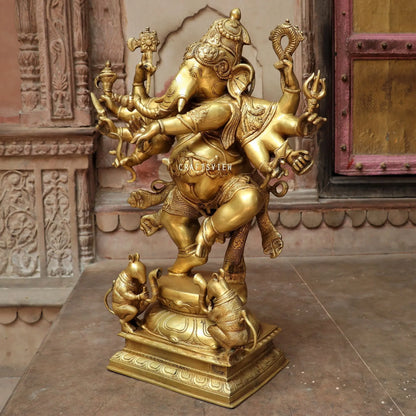 Brass Dashbhuja Ganesh Statue craftsview