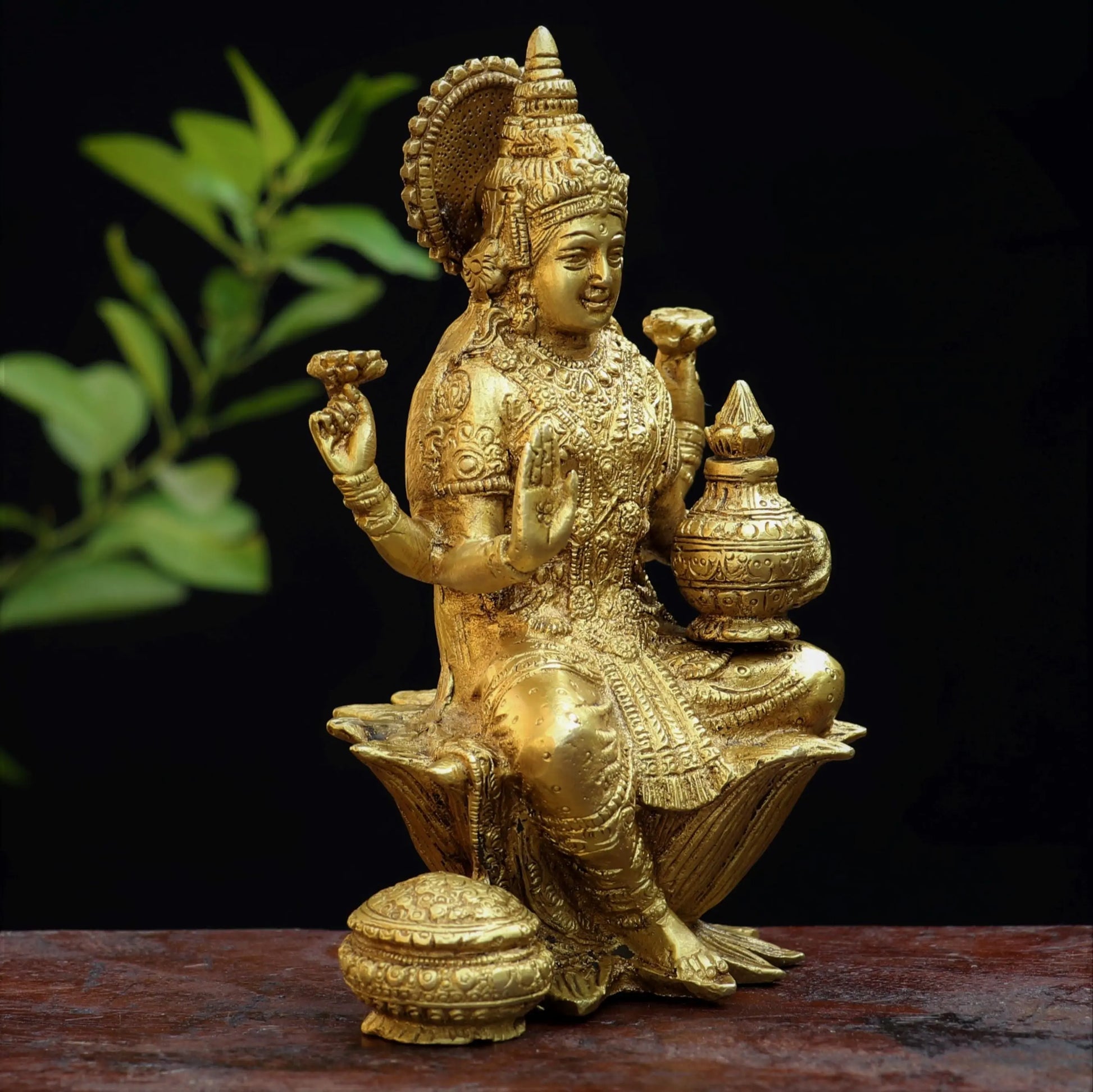 Brass Lakshmi statue sited on Lotus 7" Craftsview