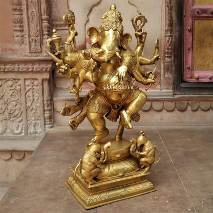 Brass Dashbhuja Ganesh Statue craftsview