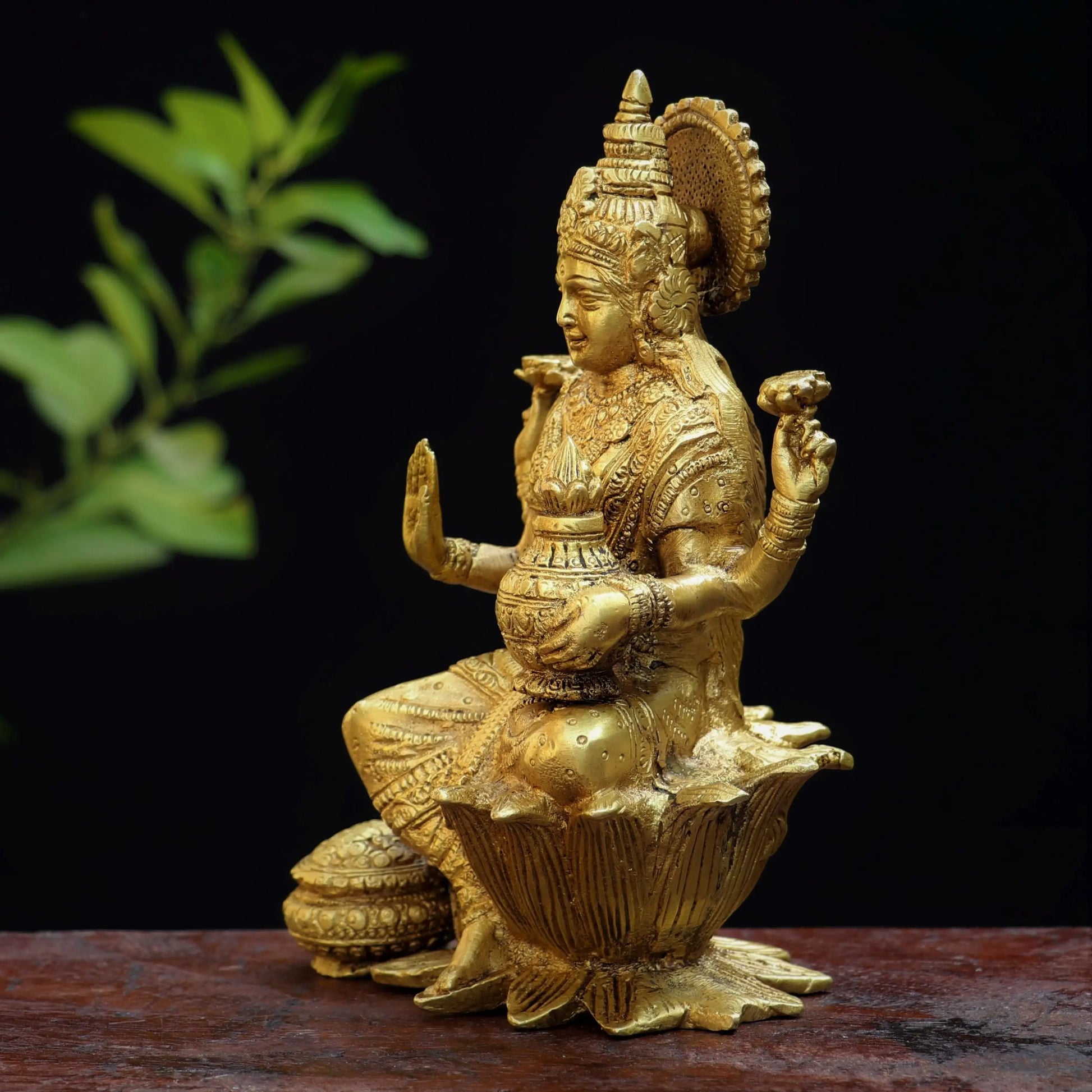 Brass Lakshmi statue sited on Lotus 7" Craftsview