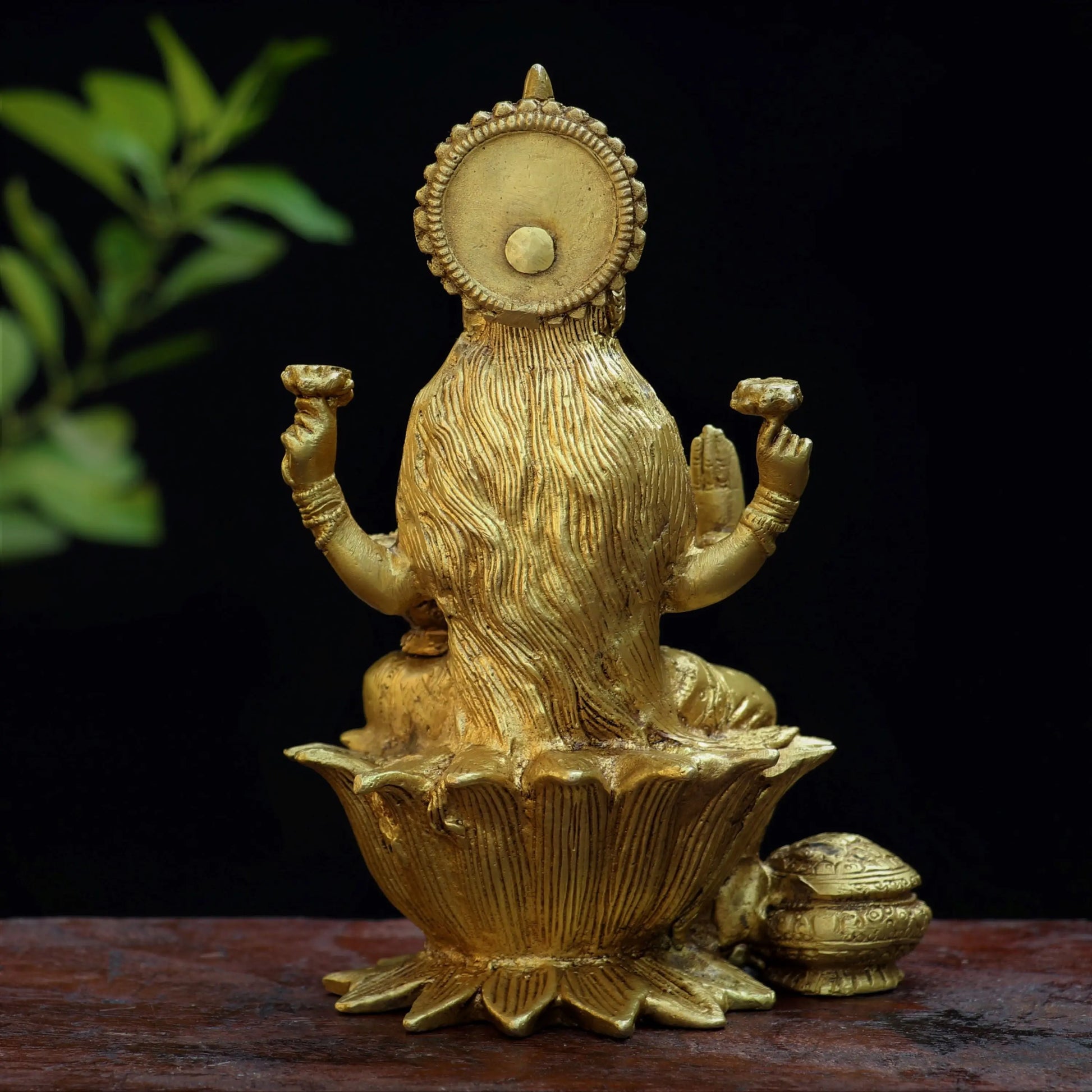 Brass Lakshmi statue sited on Lotus 7" Craftsview