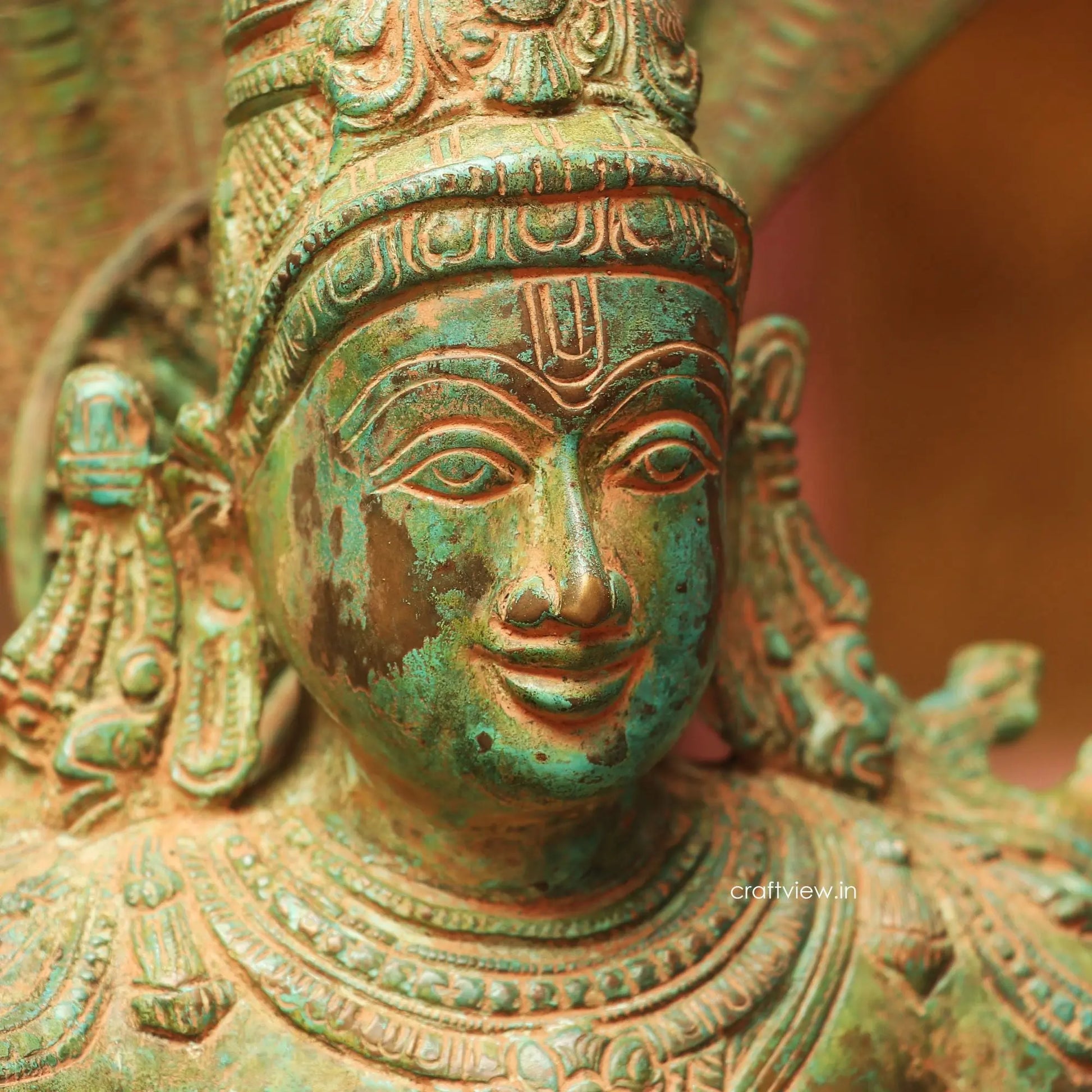 Brass Vintage Lord Vishnu Sculpture with Shesh Naag 28" craftsview