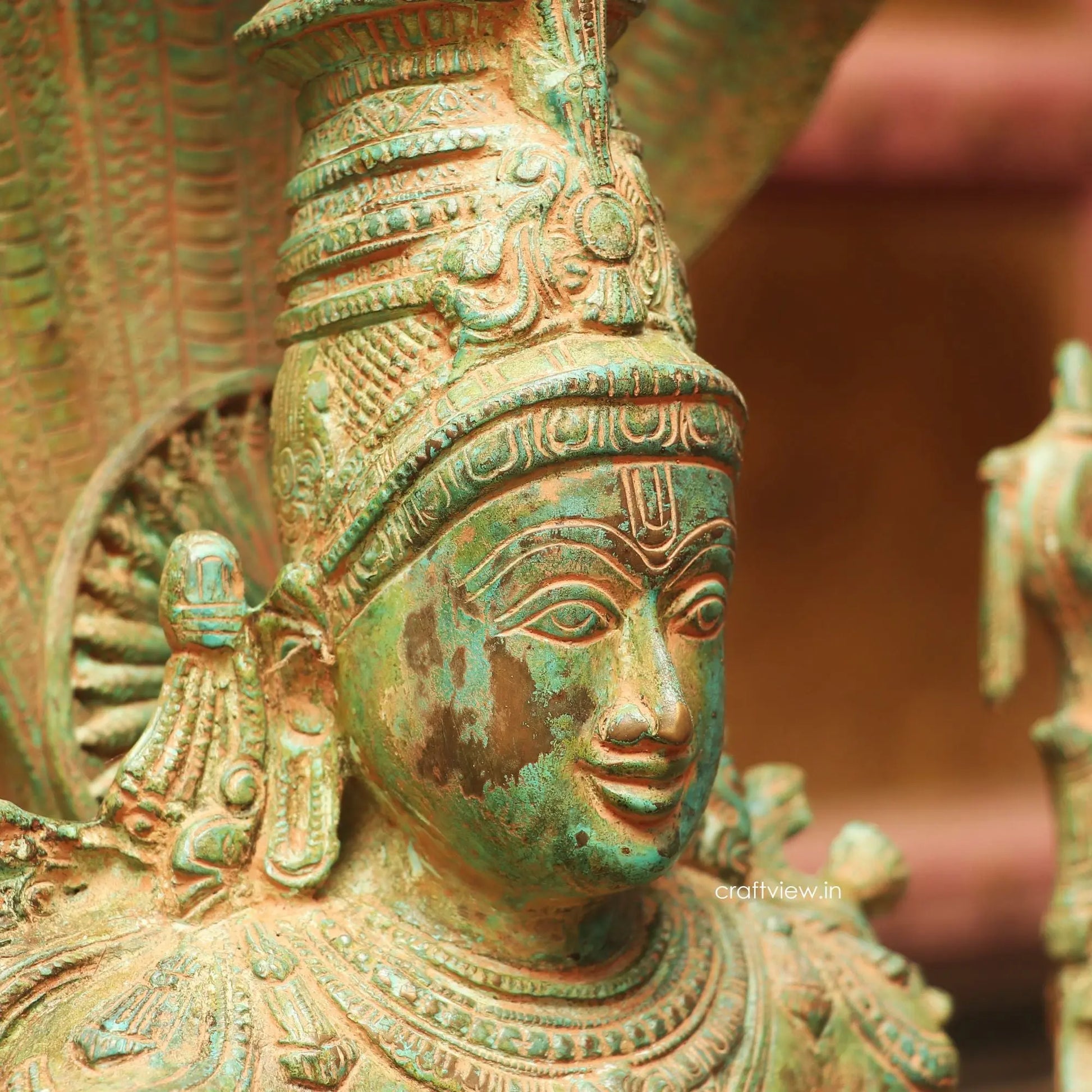 Brass Vintage Lord Vishnu Sculpture with Shesh Naag 28" craftsview