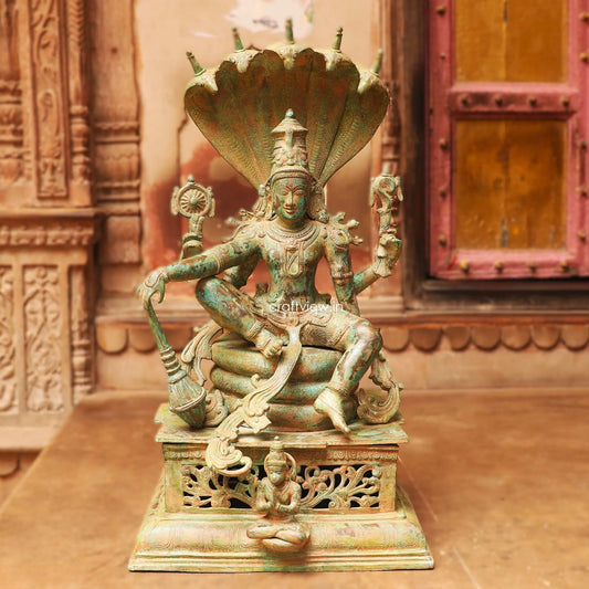 Brass Vintage Lord Vishnu Sculpture with Shesh Naag 28" craftsview