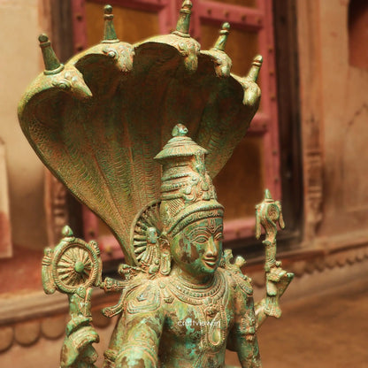 Brass Vintage Lord Vishnu Sculpture with Shesh Naag 28" craftsview