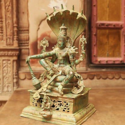Brass Vintage Lord Vishnu Sculpture with Shesh Naag 28" craftsview