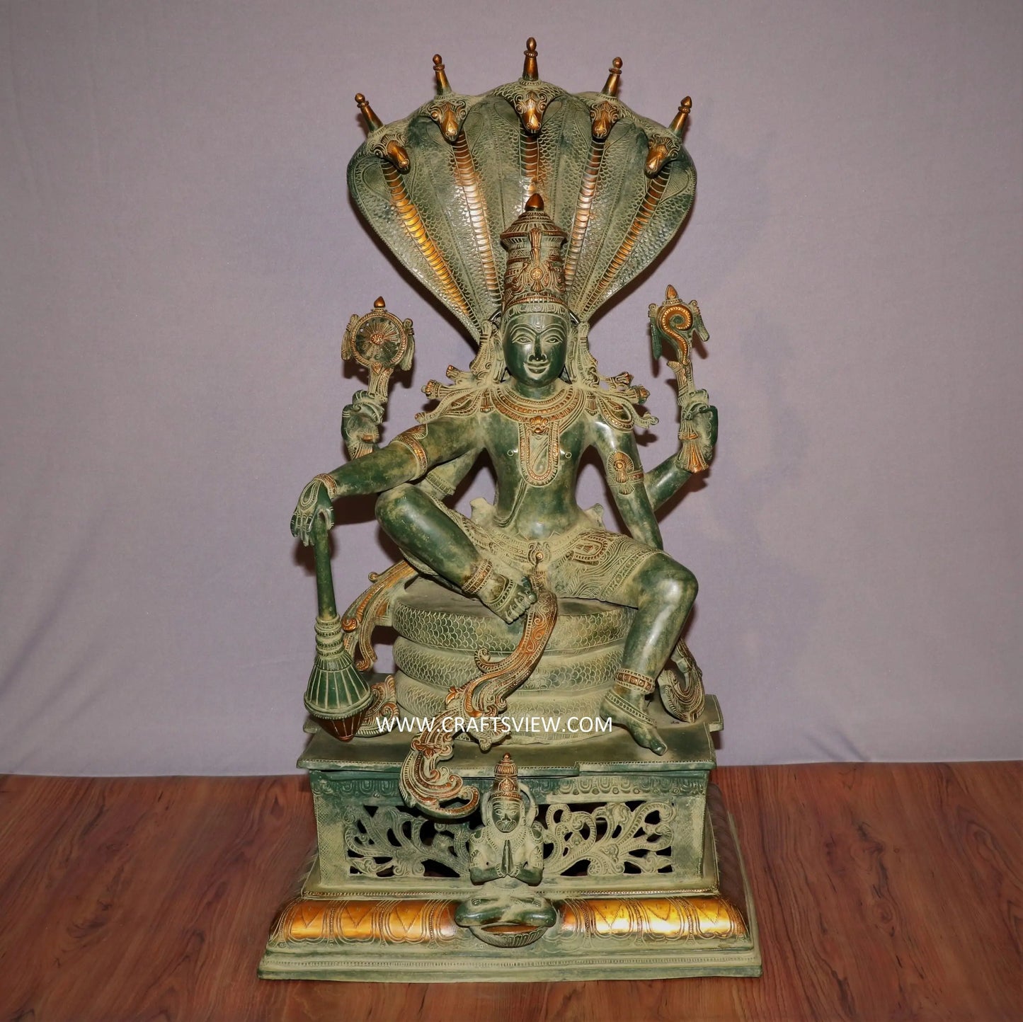 Brass Vishnu Statue Sitting On Sheshnaag craftsview