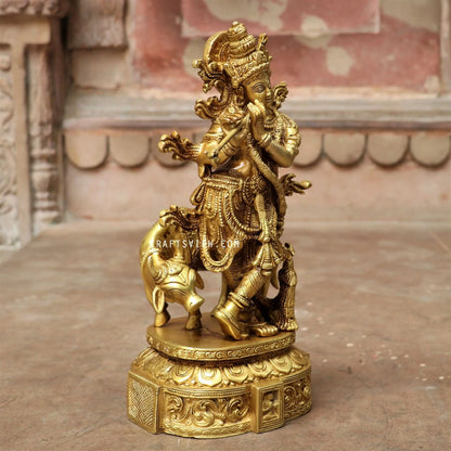 Brass Krishna Statue With cow craftsview