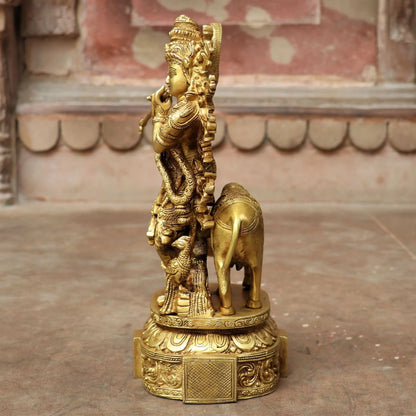 Brass Krishna Statue With cow craftsview