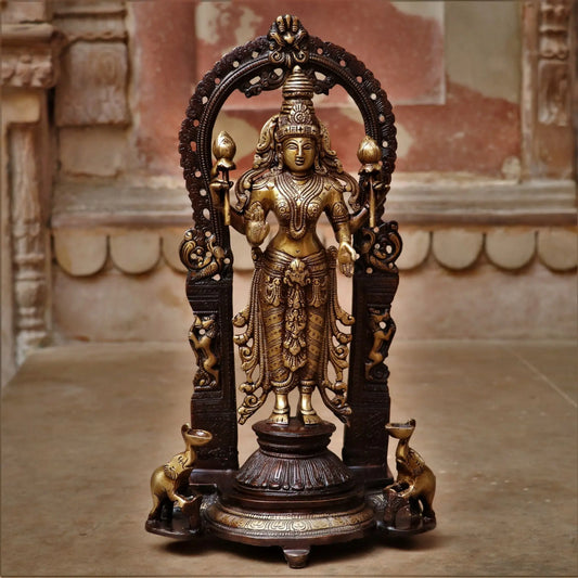 Brass Lakshmi Idol with Prabhavali 16" craftsview