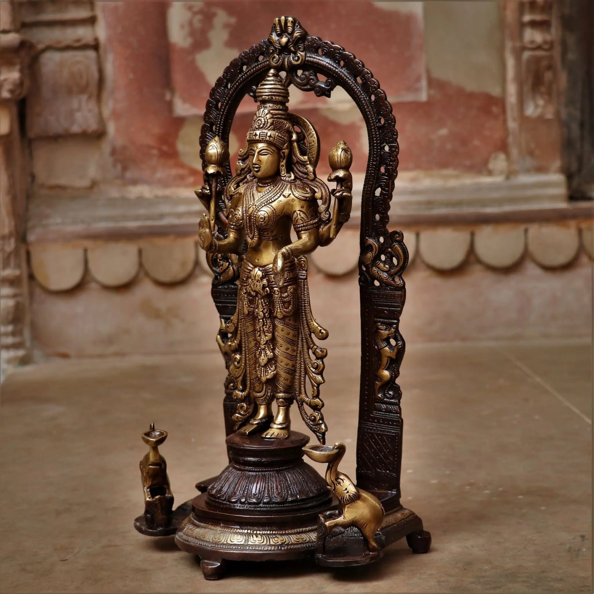 Brass Lakshmi Idol with Prabhavali 16" craftsview