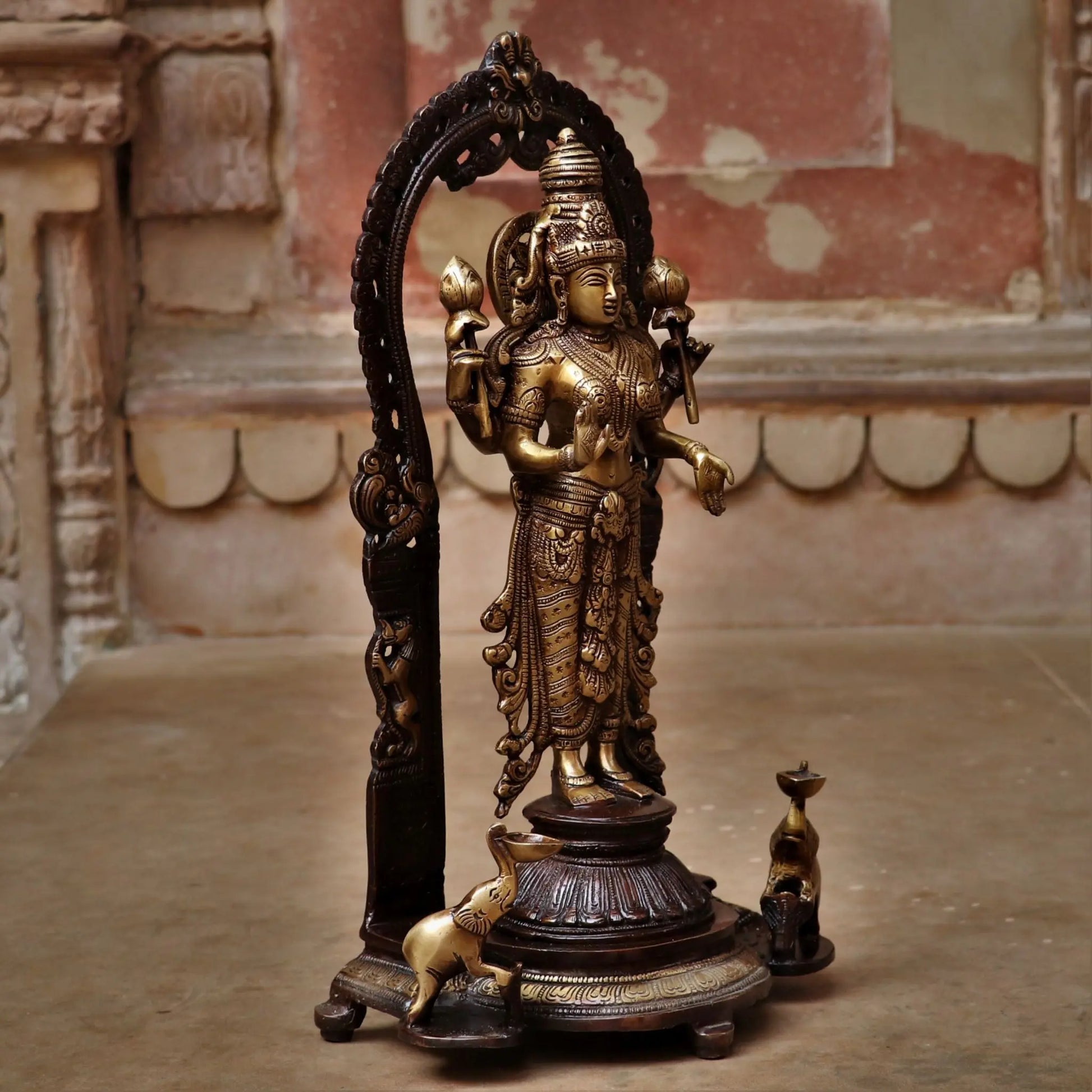 Brass Lakshmi Idol with Prabhavali 16" craftsview