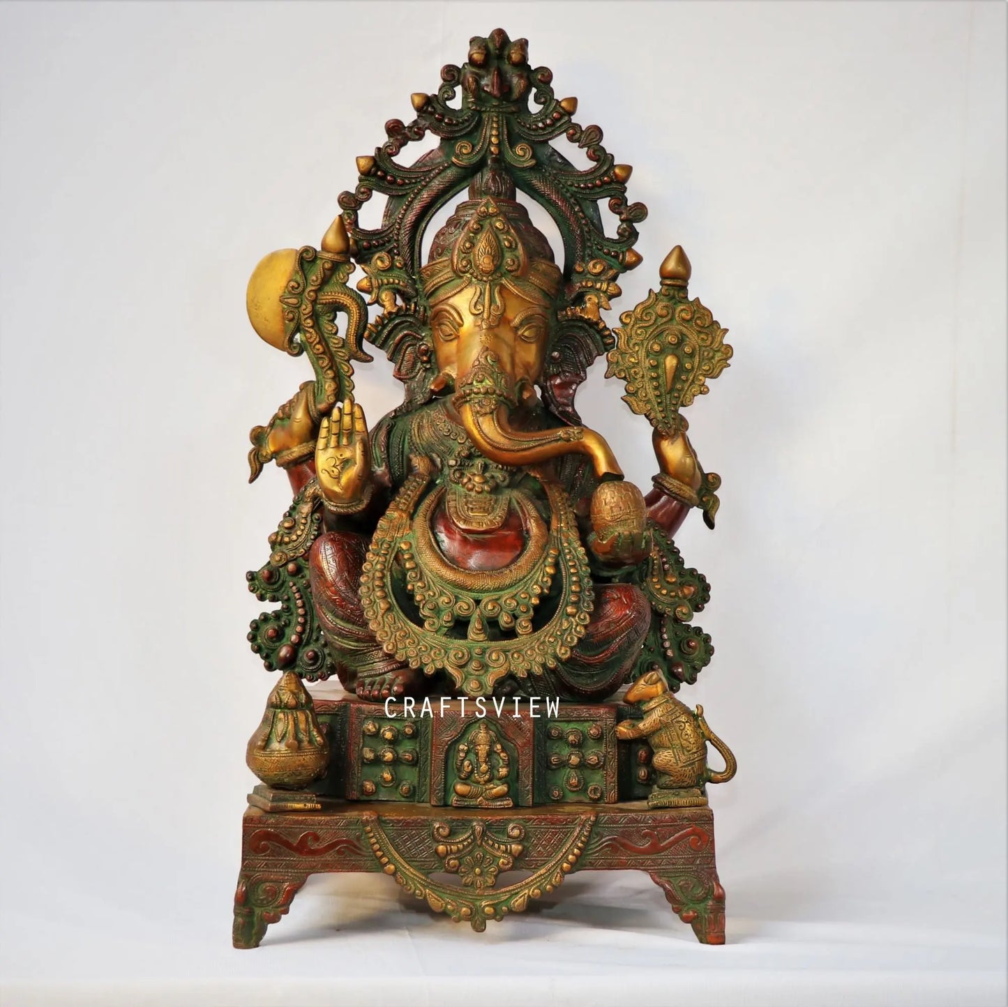 Brass Ganesh Statue Sitting On Sinhansan 27" craftsview