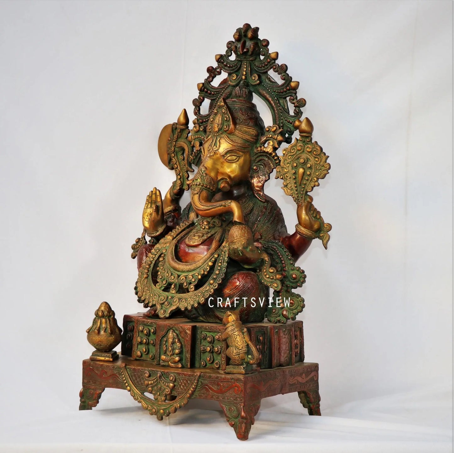 Brass Ganesh Statue Sitting On Sinhansan 27" craftsview