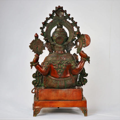 Brass Ganesh Statue Sitting On Sinhansan 27" craftsview