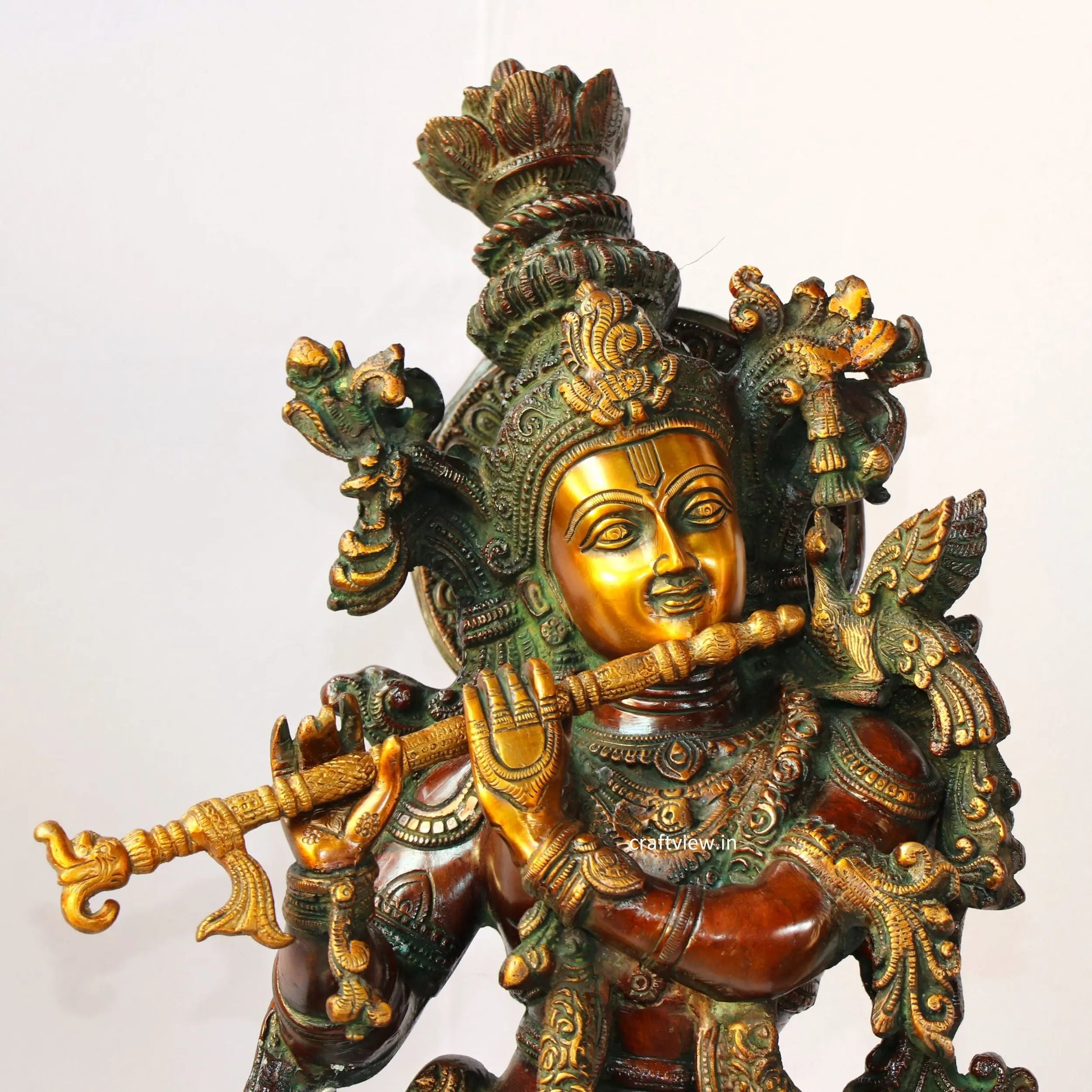 Exquisite Lord Krishna Brass Sculpture Vintage Finished craftsview