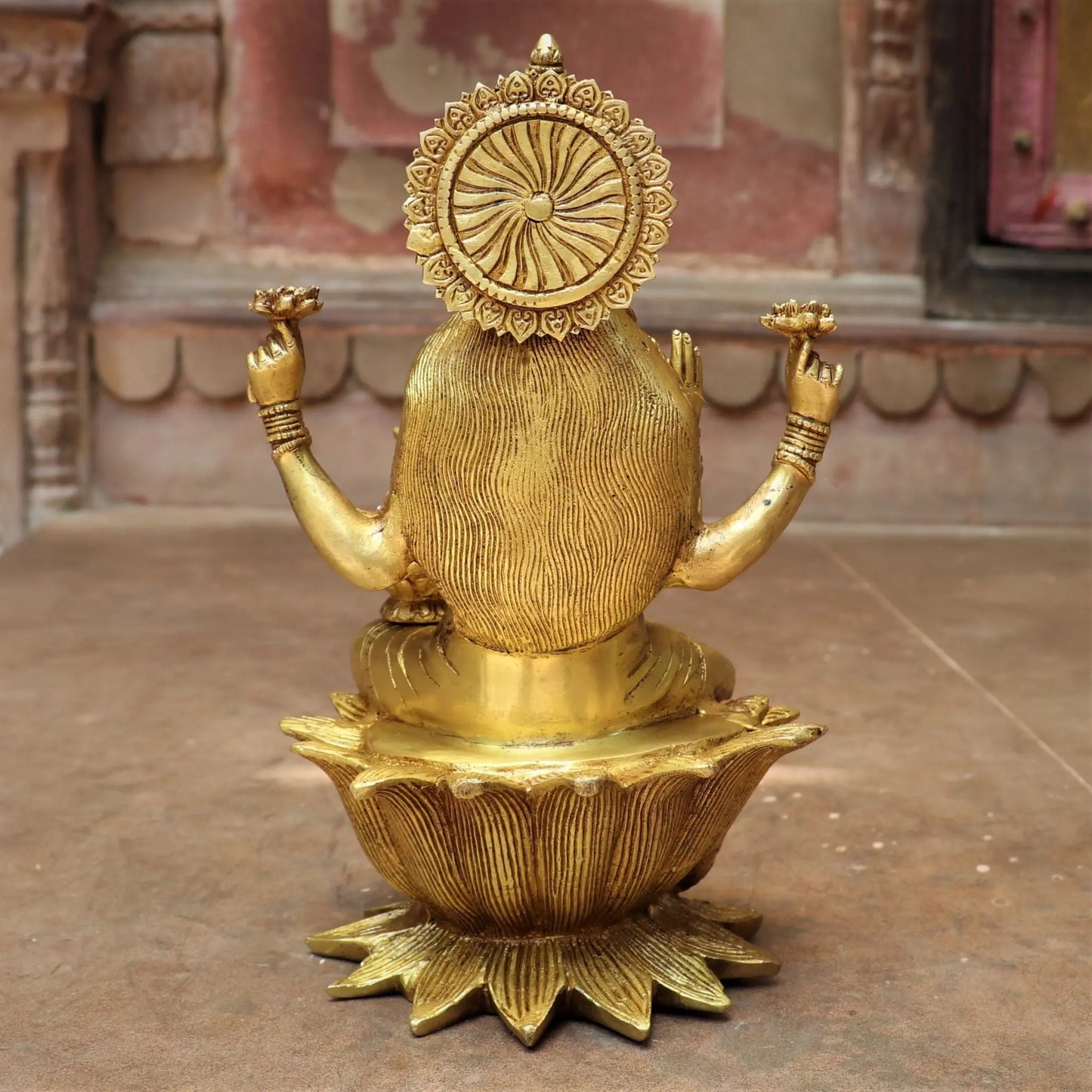 Brass Lakshmi statue sited on Lotus 12" craftsview