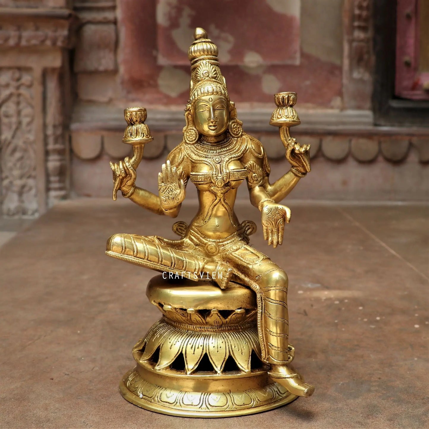 Brass Maa Lakshmi Statue Base On Lotus craftsview