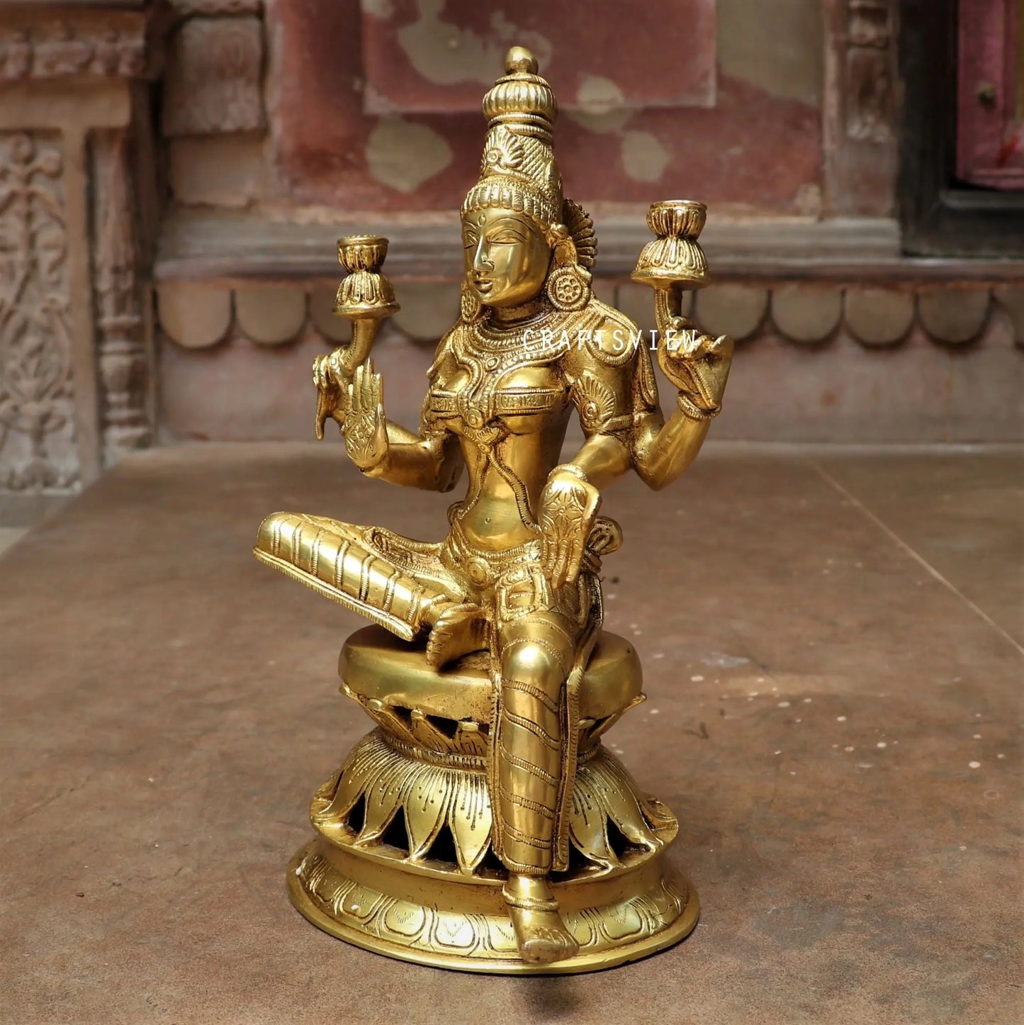 Brass Maa Lakshmi Statue Base On Lotus craftsview