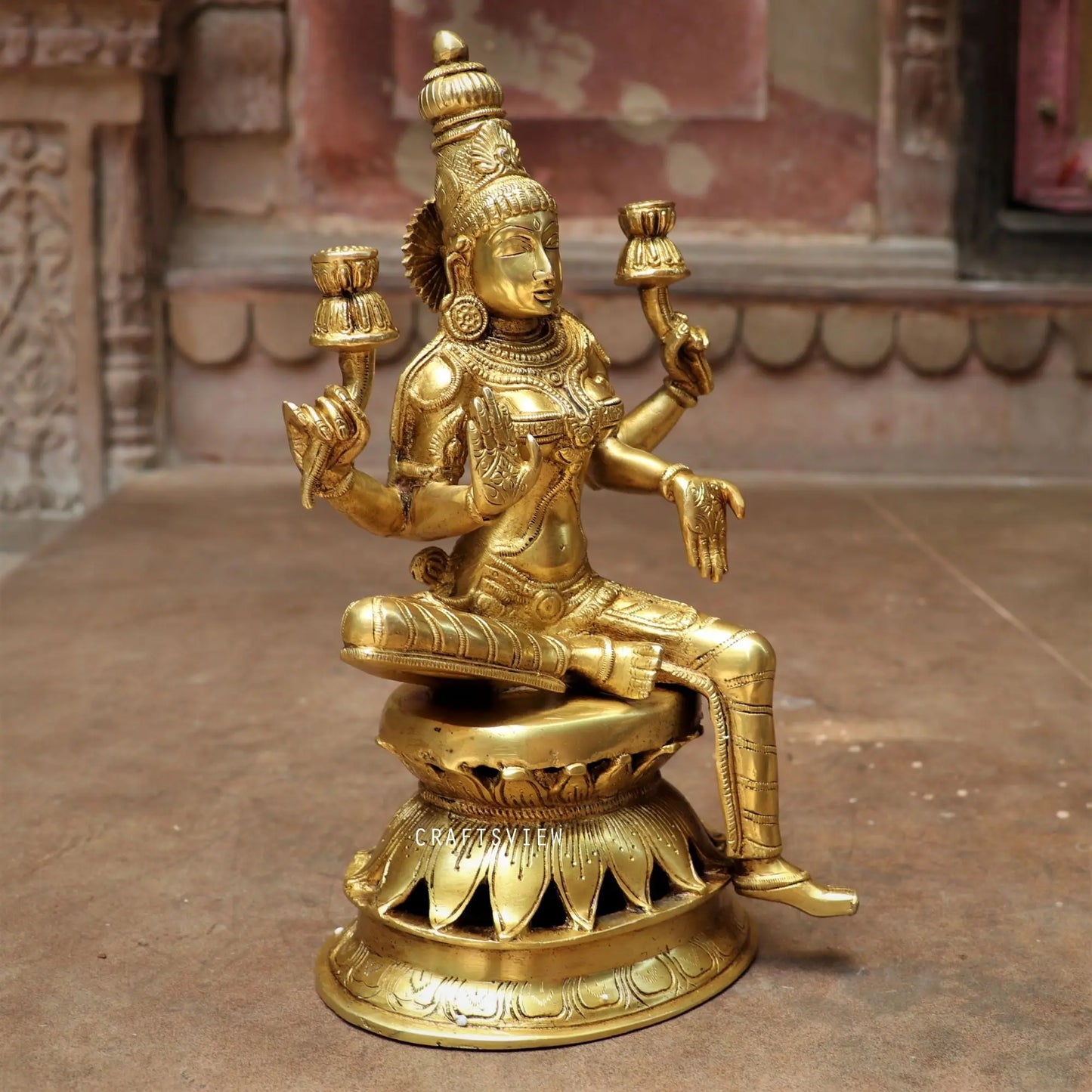 Brass Maa Lakshmi Statue Base On Lotus craftsview