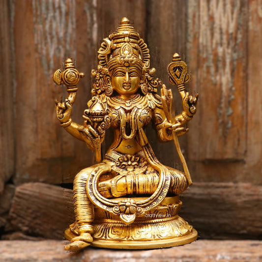 Brass Goddess Rajarajeshwari Lakshmi statue 10.5" craftsview