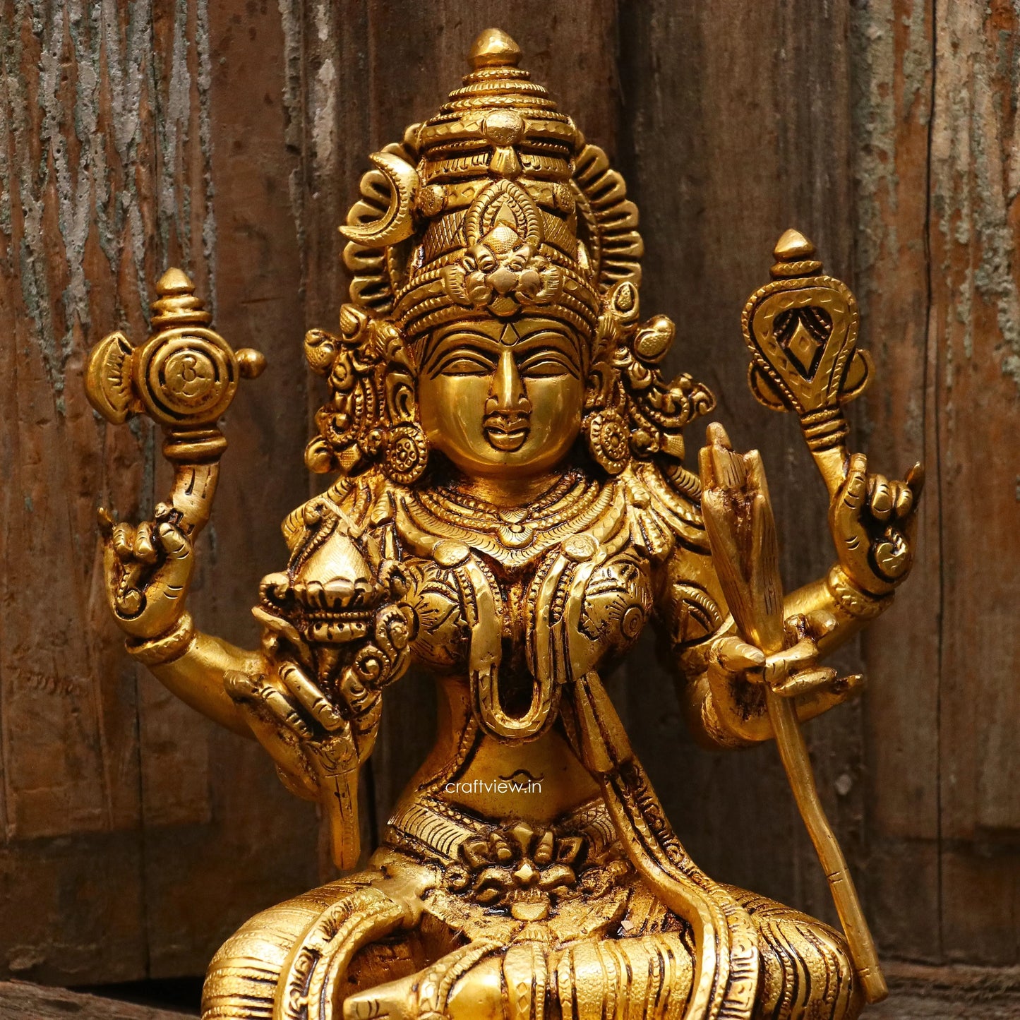 Brass Goddess Rajarajeshwari Lakshmi statue 10.5" craftsview