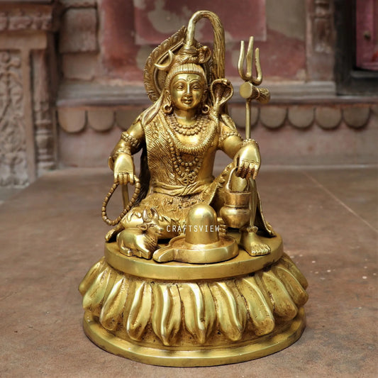 Brass Shiva Statue Sitting On Floral Base craftsview