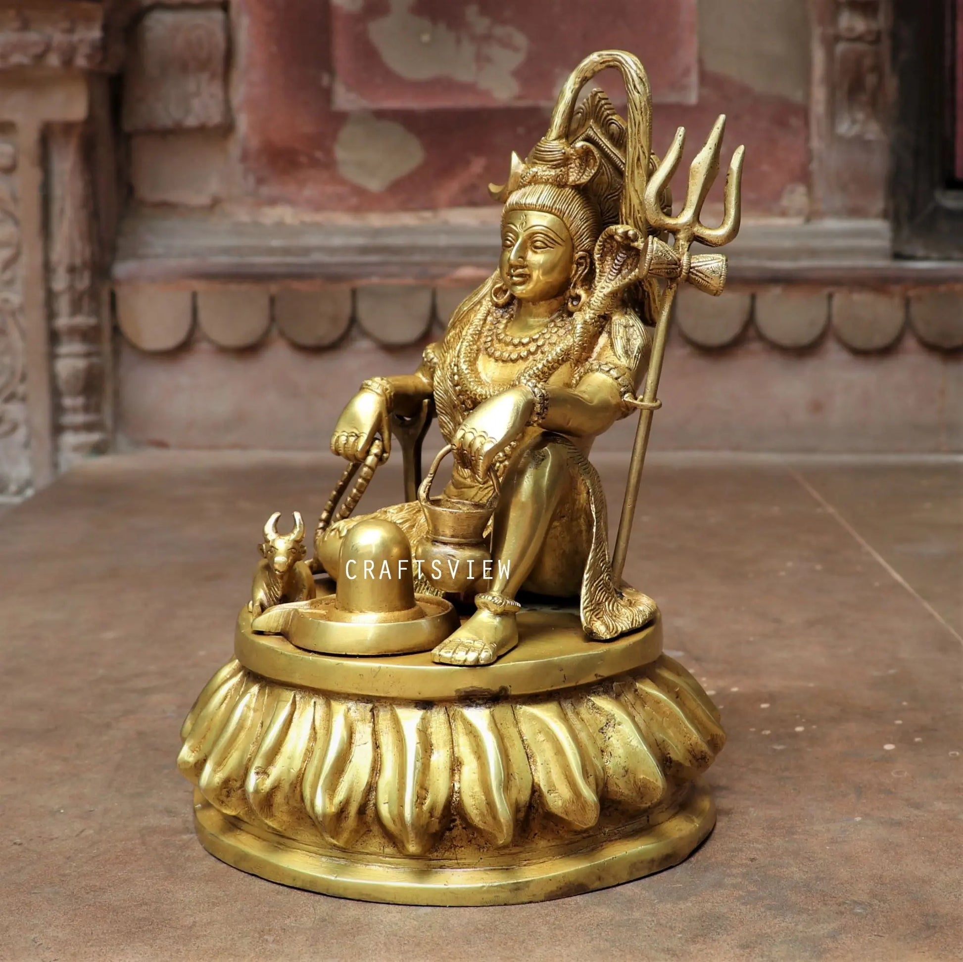 Brass Shiva Statue Sitting On Floral Base craftsview