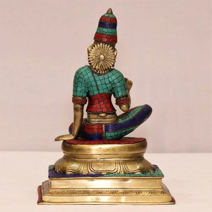 Brass Sitting Parvati Statue with Stone Work 14" craftsview