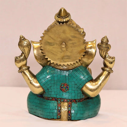 Brass Lord Ganesh Statue with Stone Work 12" Craftsview