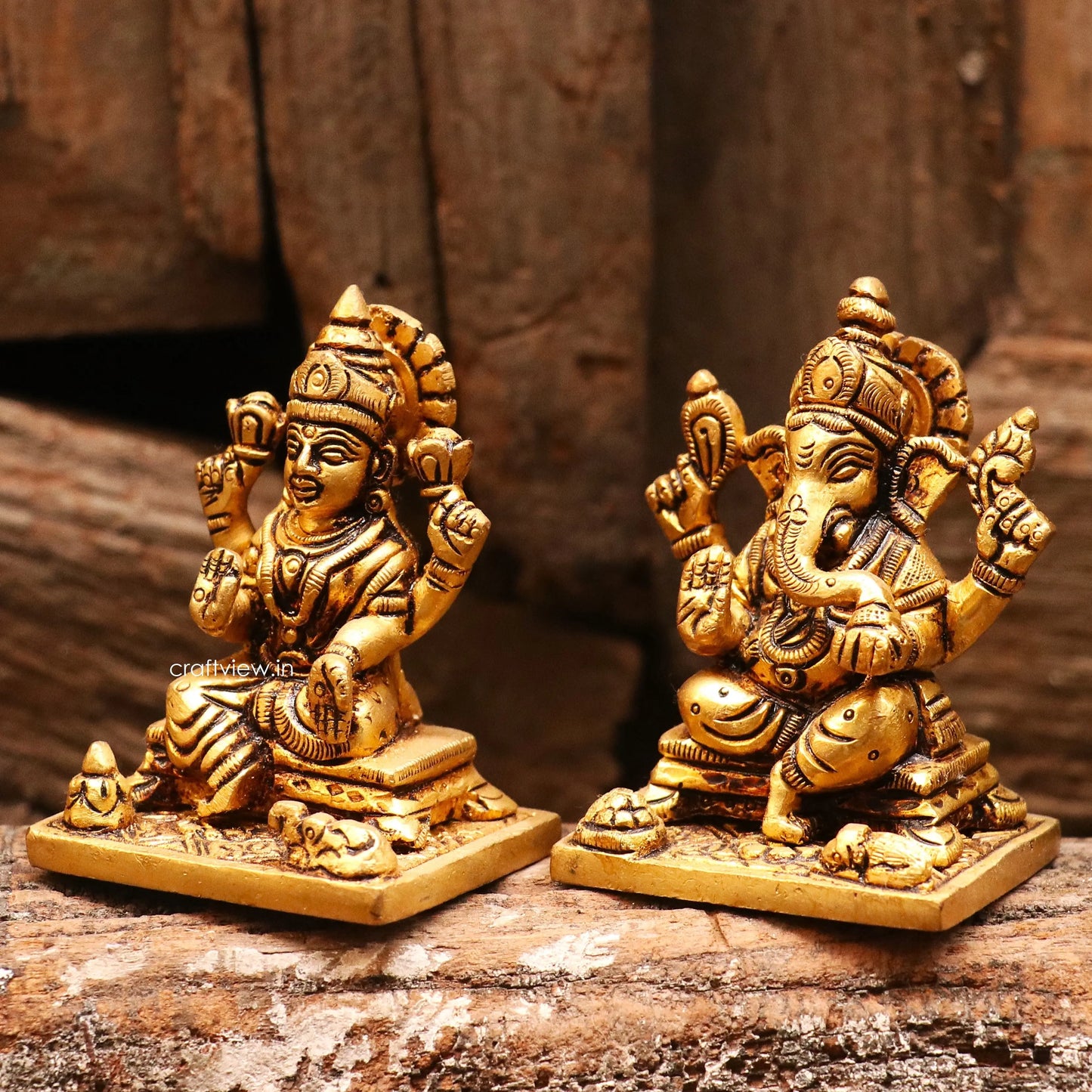 3" Brass Ganesh Lakshmi Statue Fine Quality Craftsview