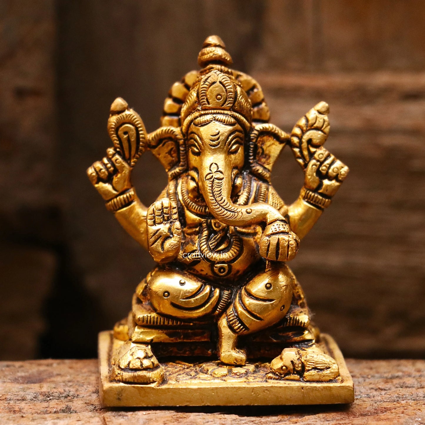 3" Brass Ganesh Lakshmi Statue Fine Quality Craftsview