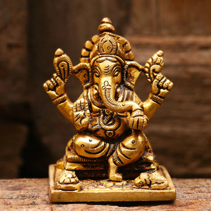 3" Brass Ganesh Lakshmi Statue Fine Quality Craftsview