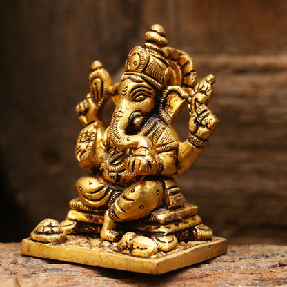 3" Brass Ganesh Lakshmi Statue Fine Quality Craftsview