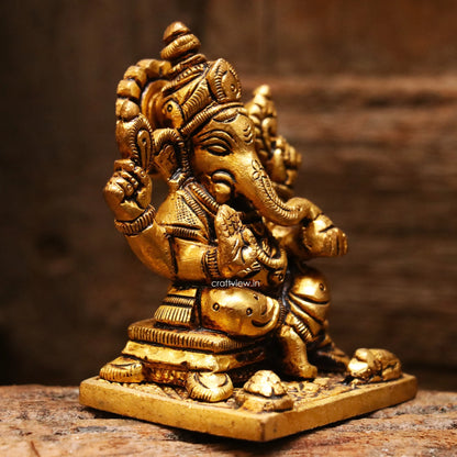 3" Brass Ganesh Lakshmi Statue Fine Quality Craftsview