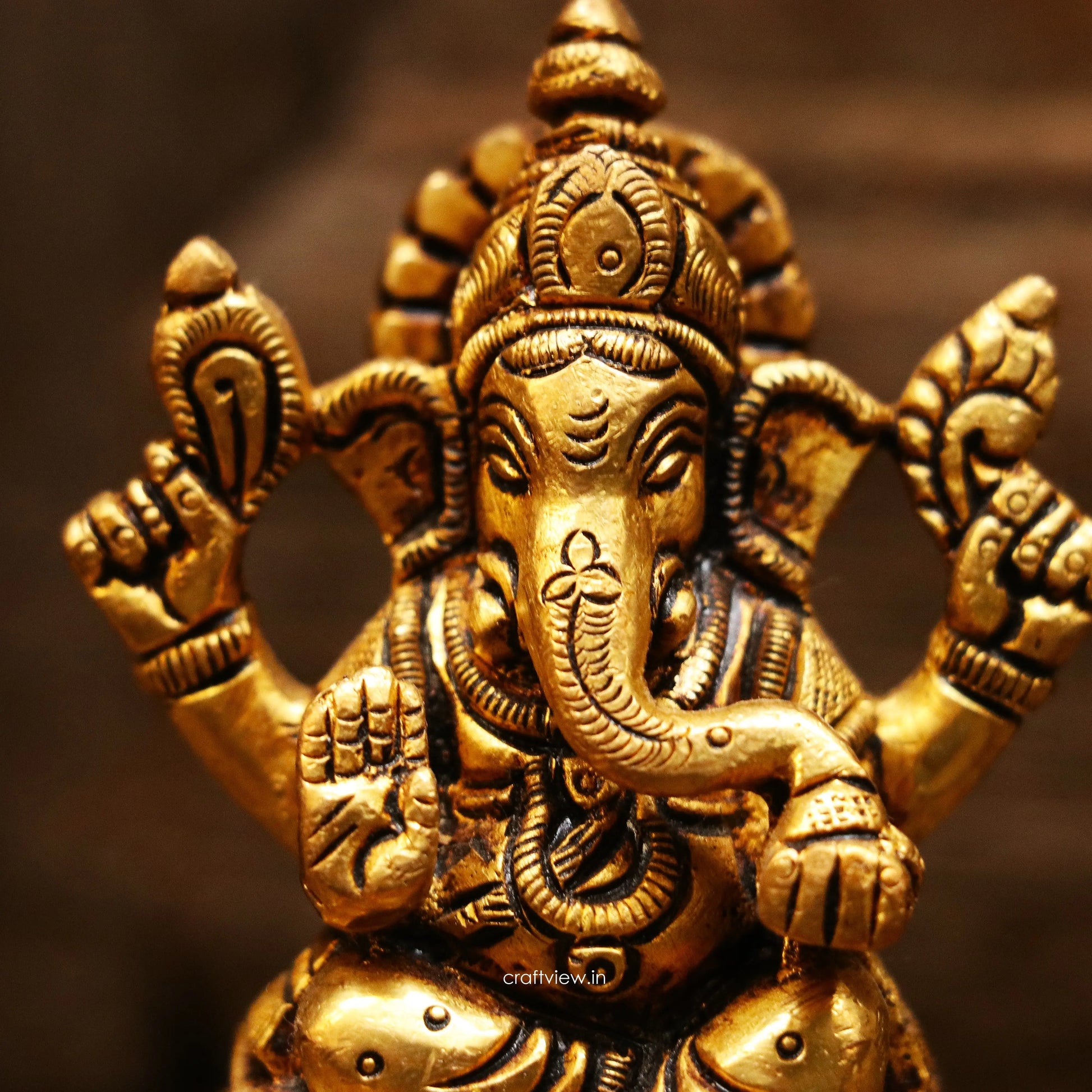 3" Brass Ganesh Lakshmi Statue Fine Quality Craftsview