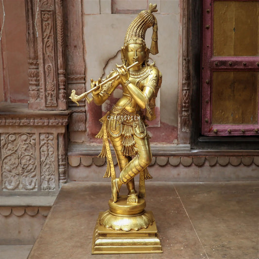 Brass Standing Lord Krishna Statue craftsview