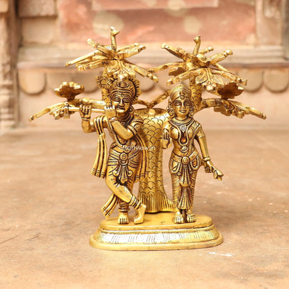 9" Brass Radha Krishna Statue With Tree Craftsview