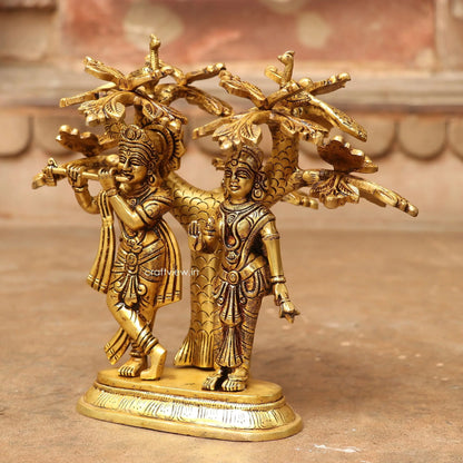 9" Brass Radha Krishna Statue With Tree Craftsview