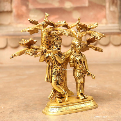 9" Brass Radha Krishna Statue With Tree Craftsview