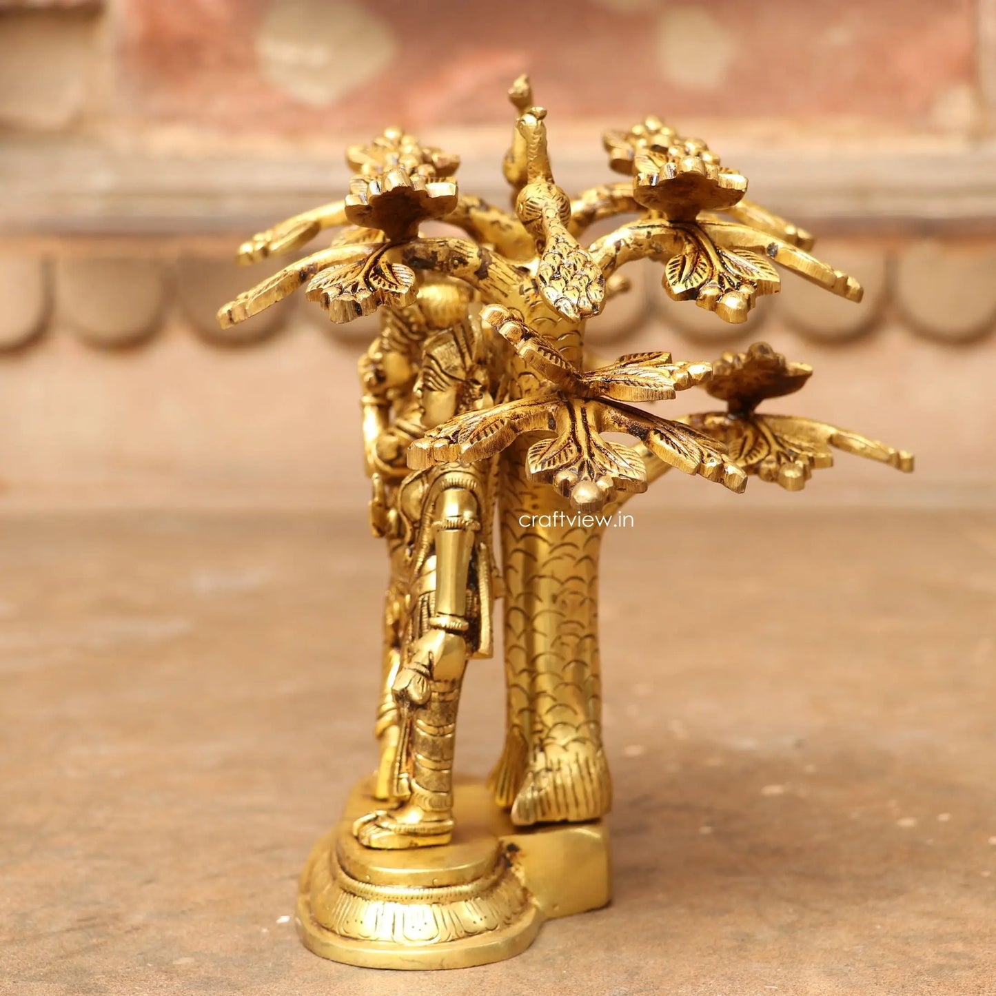 9" Brass Radha Krishna Statue With Tree Craftsview