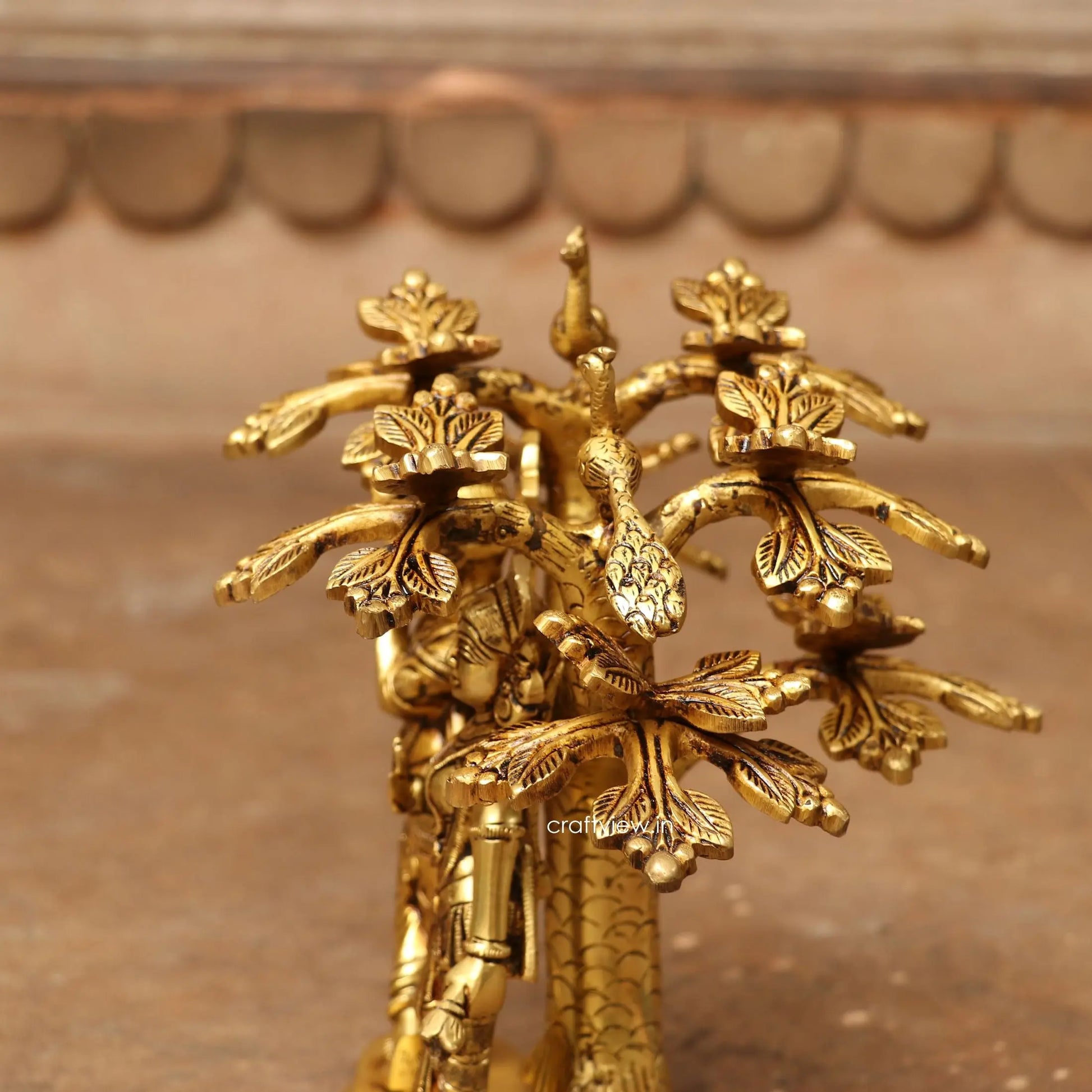 9" Brass Radha Krishna Statue With Tree Craftsview