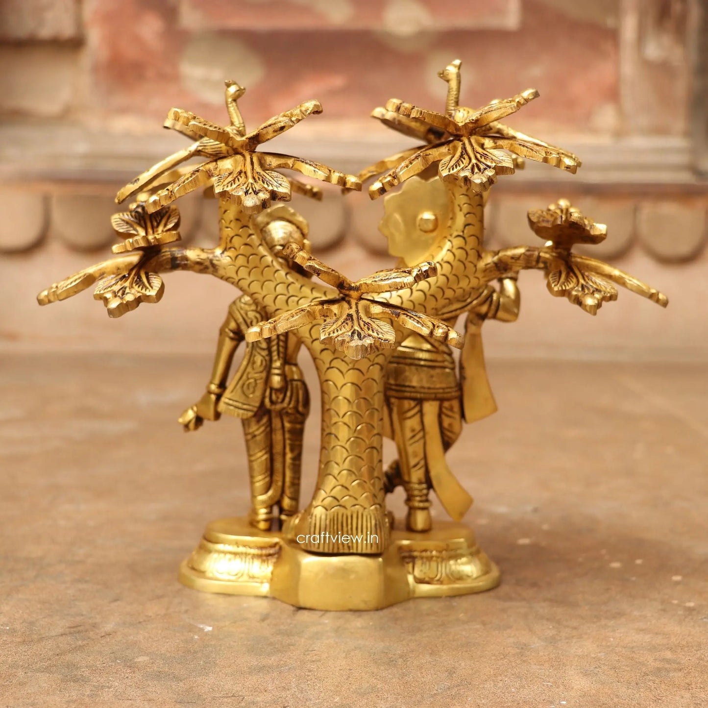 9" Brass Radha Krishna Statue With Tree Craftsview