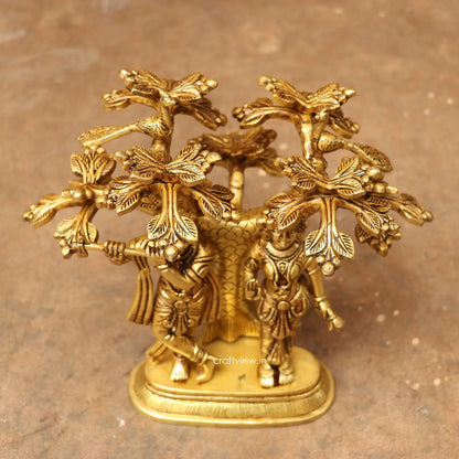 9" Brass Radha Krishna Statue With Tree Craftsview