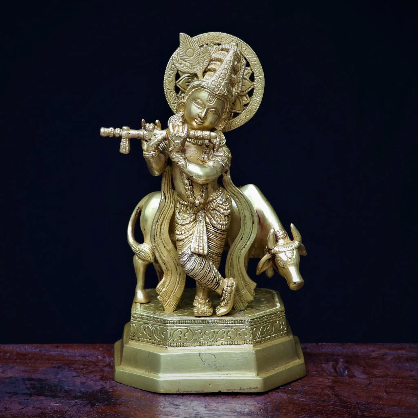 Lord Krishna With Cow standing on base 10" craftsview