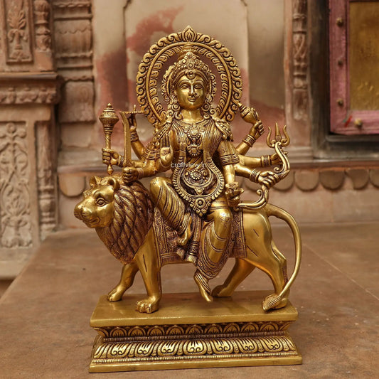 Brass Durga (Ma Sherawali) Statue 17" Craftsview