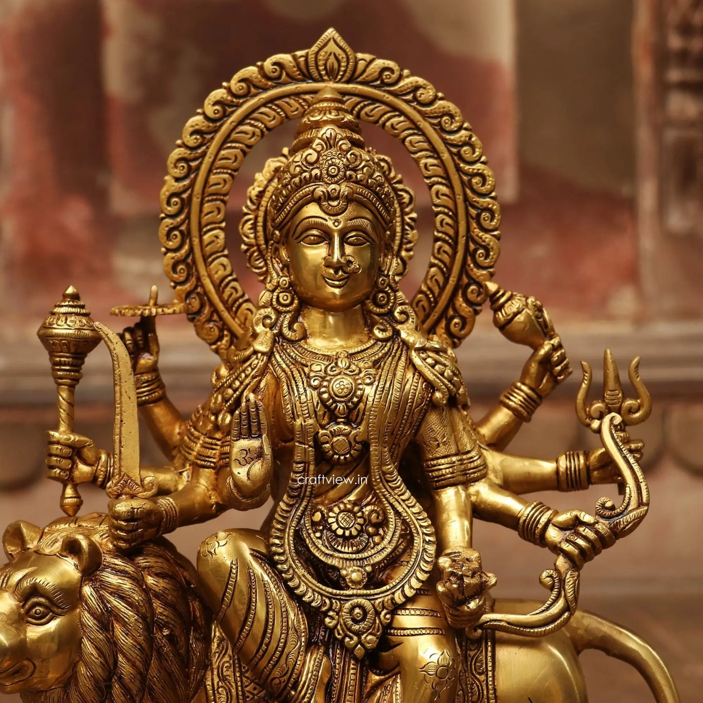 Brass Durga (Ma Sherawali) Statue 17" Craftsview