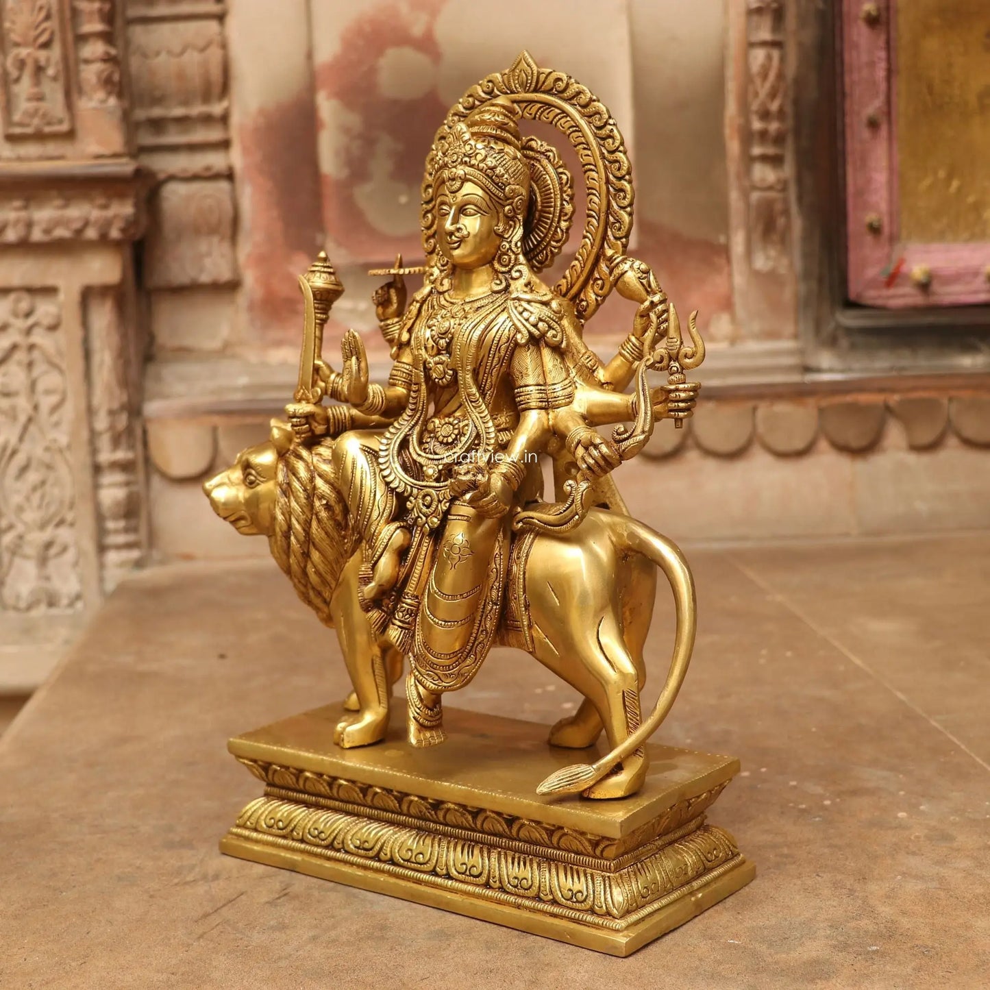 Brass Durga (Ma Sherawali) Statue 17" Craftsview