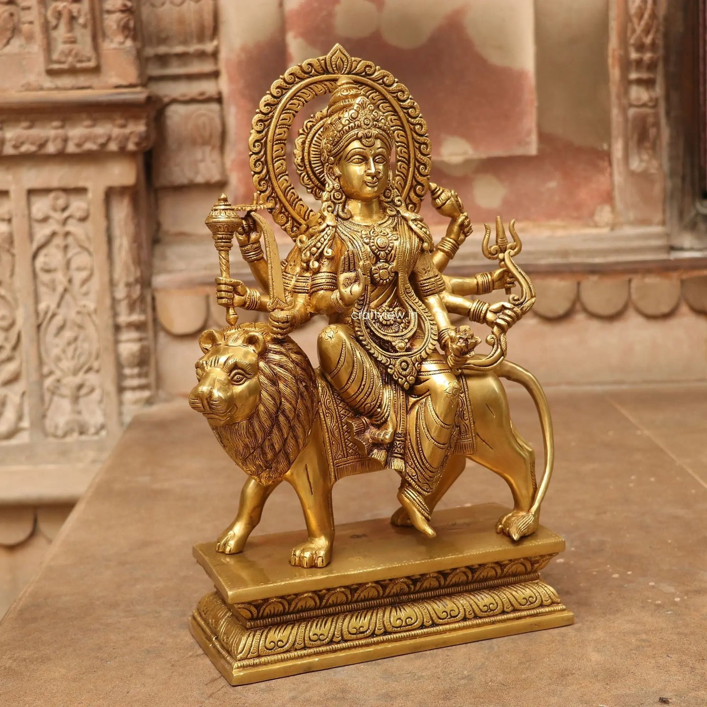 Brass Durga (Ma Sherawali) Statue 17" Craftsview