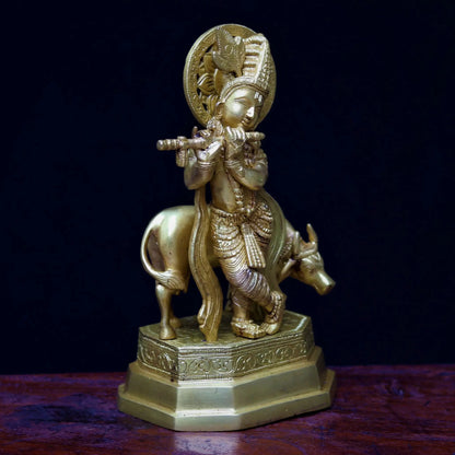 Lord Krishna With Cow standing on base 10" craftsview